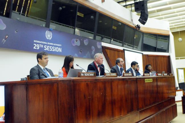 The dais during the session