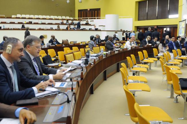 Delegates leave the room