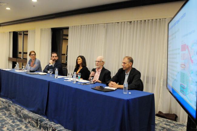 The dais during the panel discussion on recent technologial developments and aother factors affecting the need for and viability of deep sea mining and other related policy considerations.