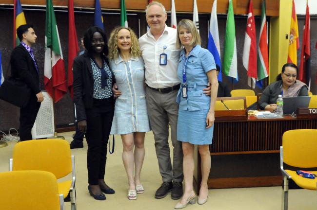 Linda Ansu-Kyeremeh and Noémie Wouters, ISA Secretariat; Carsten Ruhlemann, Germany; and Livia Ermakova, Russian Federation