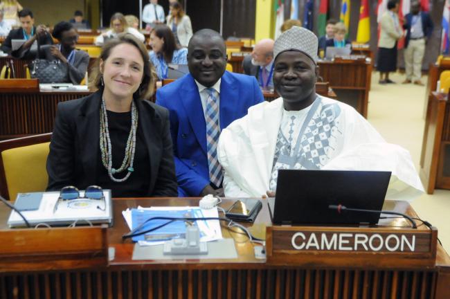 Marie Bourrel-McKinnon, ISA Secretariat, with Ambroise Lasconi Moungui Medi and Ahidjo, Cameroon