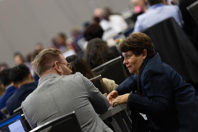 Delegates from Samoa and Costa Rica consult informally