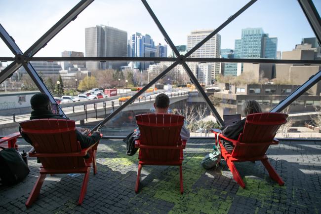 Delegates enjoy the view from the conference center