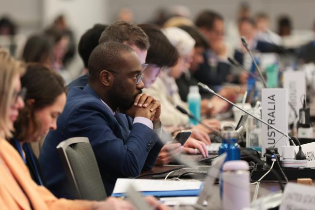 Delegates listen to the deliberations