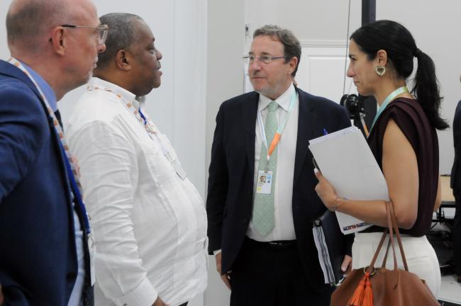 Achim Steiner, Administrator of the United Nations Development Programme (UNDP), discusses informally during plenary