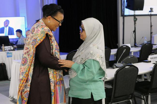 Patricia Scotland, Secretary-General, Commonwealth of Nations, and Noor Qamar Sulaiman, Permanent Representative of Brunei to the UN