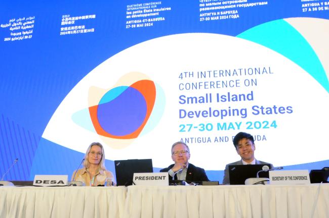 The dais at the end of the morning session
