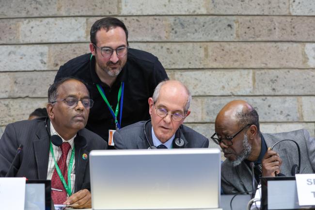 From L-R: SBI 4 Chair Chirra Achalender Reddy, India; Matthew Dias, CBD Secretariat; Neil Pratt, Meeting Secretary; and Taukondjo Shikongo, CBD Secretariat