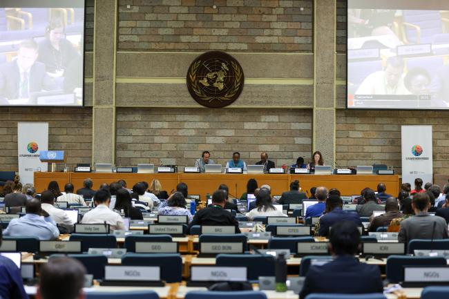 View of the dais during the morning plenary