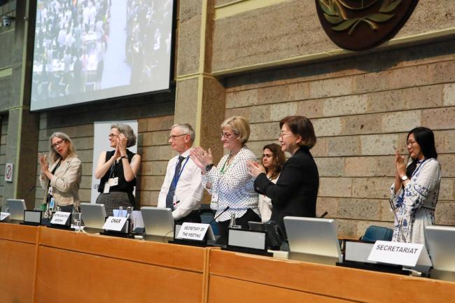 Delegates and participants offer a standing ovation to outgoing Acting Executive Secretary David Cooper