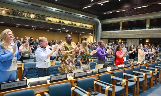 Delegates and participants offer a standing ovation to outgoing Acting Executive Secretary David Cooper