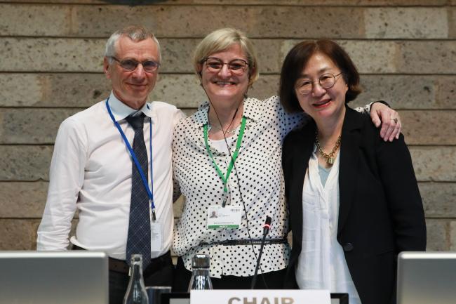 From L-R: David Cooper, Acting Executive Secretary, CBD; SBSTTA 26 Chair Senka Barudanović, Bosnia and Herzegovina; and Jihyun Lee, Meeting Secretary
