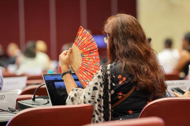 Delegate with a hand fan 
