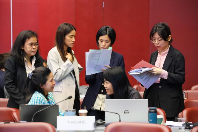 Delegates review the documents of the meeting