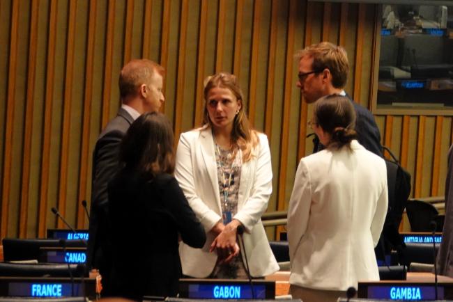 Delegates consulting before the start of the meeting