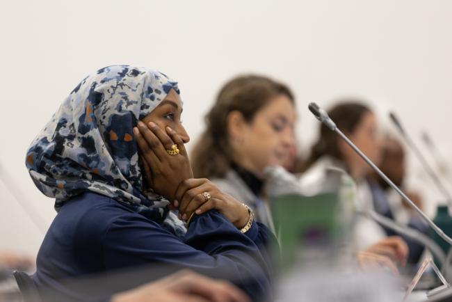 Delegates listen during the session