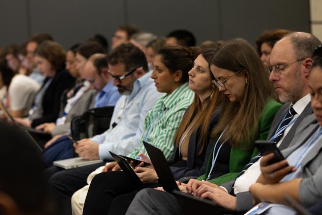 Delegates listen to the deliberations