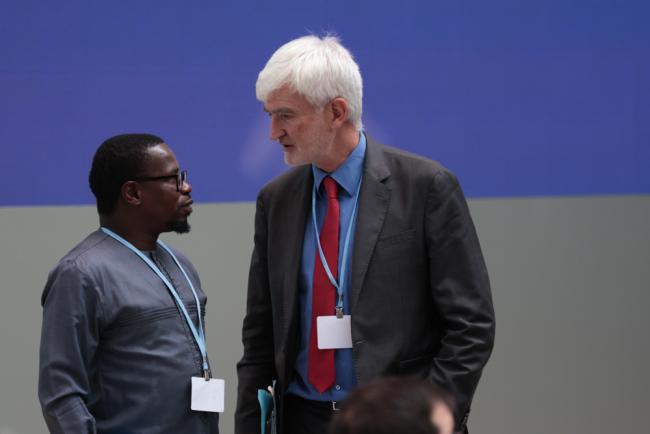 Alpha Kaloga, Co-Chair, Santiago Network Advisory Board, speaks with Jean-Christophe Donnellier, Co-Chair, Board of the Fund for responding to loss and damage
