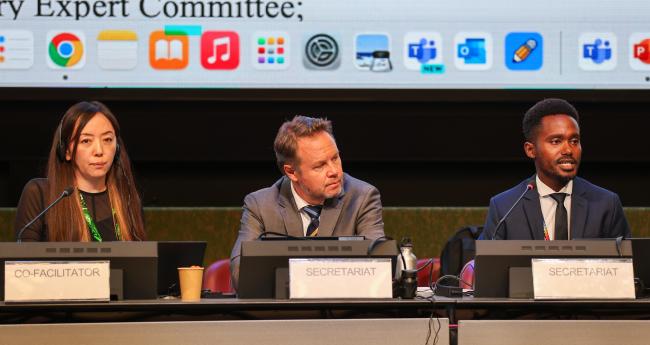 From L-R: Contact Group 3 Co-Facilitator Itsuki Kuroda, Japan; Ulf Björnholm, Secretariat; and Alvin Gachie, Legal Advisor, Secretariat