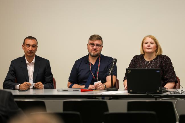 From L-R: UNEP Major Groups Facilitating Committee Co-Chair Mohamed Abdelraouf; Erik Rushton, European Chemical Industry Council; and Michelle Bloor, Society of Environmental Toxicology and Chemistry (SETAC)