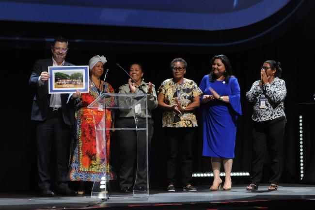 Women representatives of the Guardians of the Ocean present President Rodrigo Chaves Robles, Costa Rica, with their Call to Action