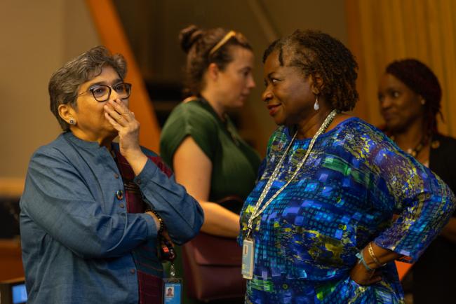 Rabab Fatima, UN-OHRLLS, and Special Adviser for SIDS4, speaks with Natalia Kanem, Executive Director, UNFPA