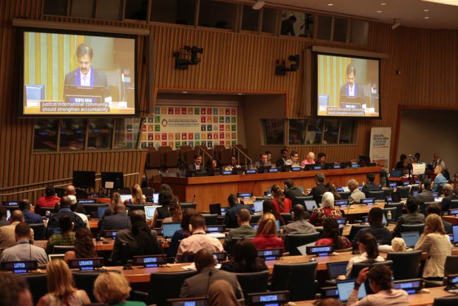 Delegates gather to hear an update on SDG 16 