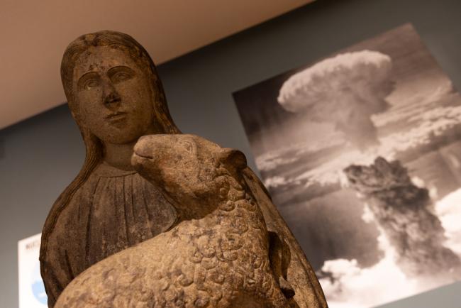A statue of Saint Agnes, recovered in Japan after the atomic bomb was dropped in Nagasaki, reminds delegates of the horror of war as SDG 16 (peace, justice, and strong institutions) comes into focus