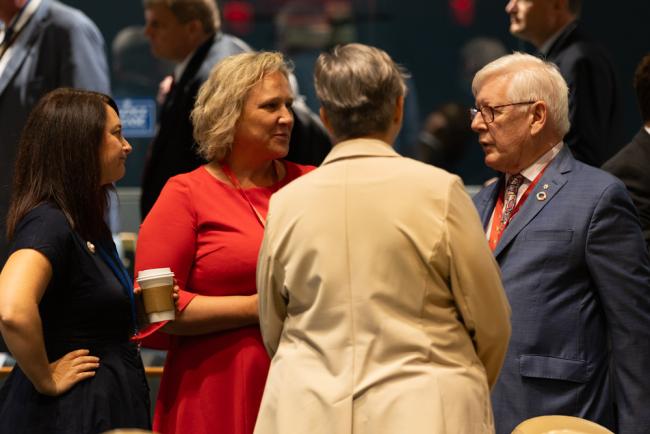 Bob Rae, Vice-President, ECOSOC (right), speaks with delegates