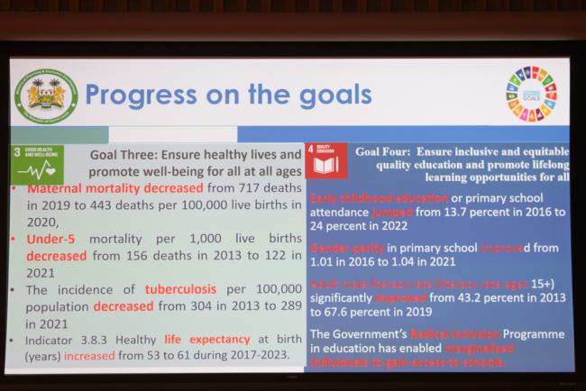 Sierra Leone's VNR report highlights progress made on SDG 3 (health and well-being) and SDG 4 (quality education)