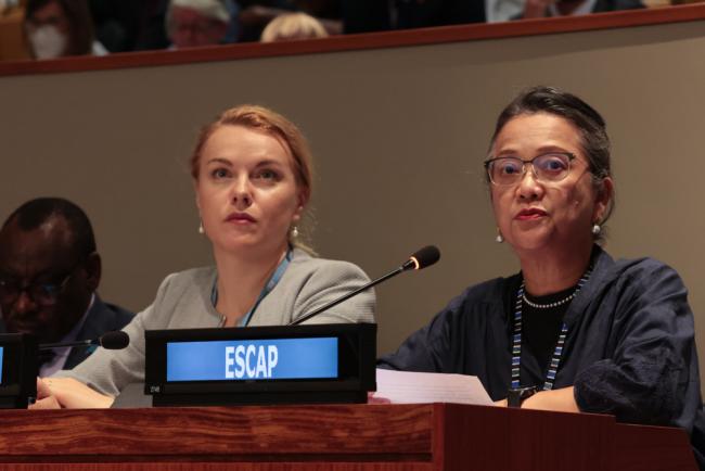Tatiana Molcean, Executive Secretary, UN Economic Commission for Europe (UN ECE), and  Armida Salsiah Alisjahbana, Executive Secretary, Economic and Social Commission for Asia and the Pacific (ESCAP)
