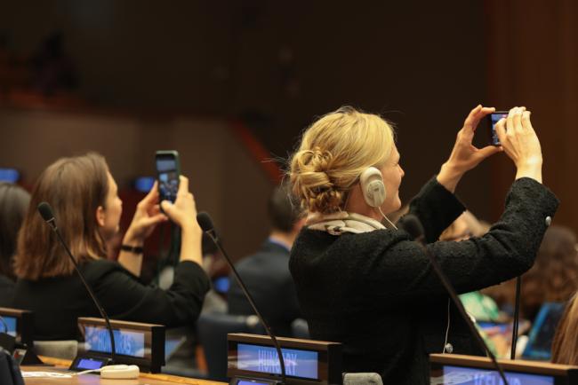 Delegates take photos