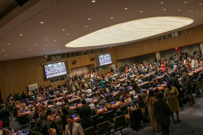 The meeting room is full as delegates gather for the closing of HLPF