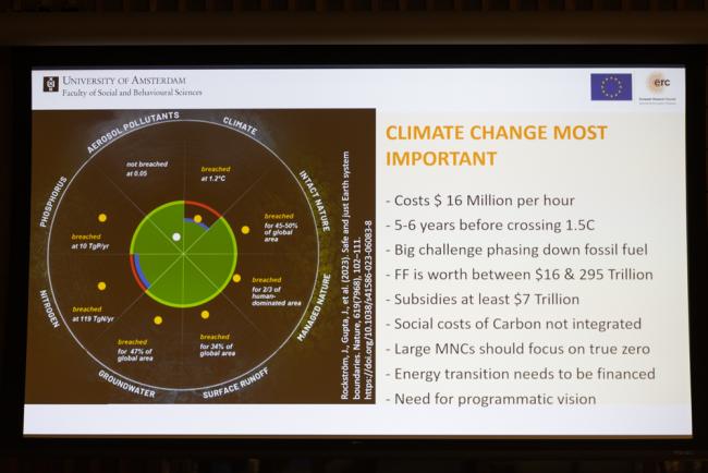 A slide highlights the importance of addressing climate change 