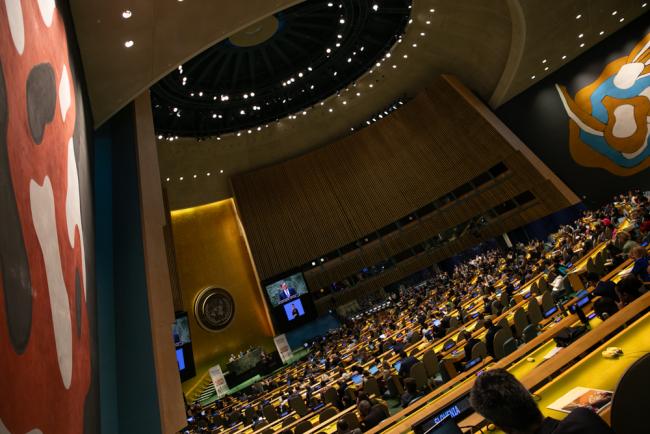 Delegates gather in the UN General Assembly for the opening session of HLPF