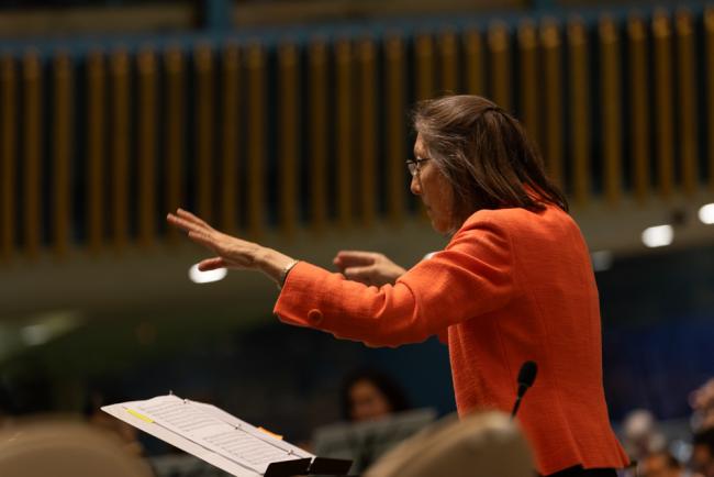 Donna Elaine, Conductor, conducts a flute ensemble by the Hoff-Barthelson Music School