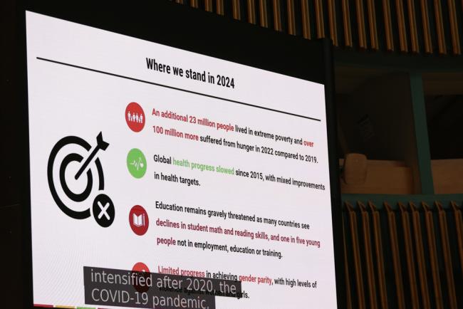 A slide highlights where we stand in 2024 with regards to achieving the SDGs