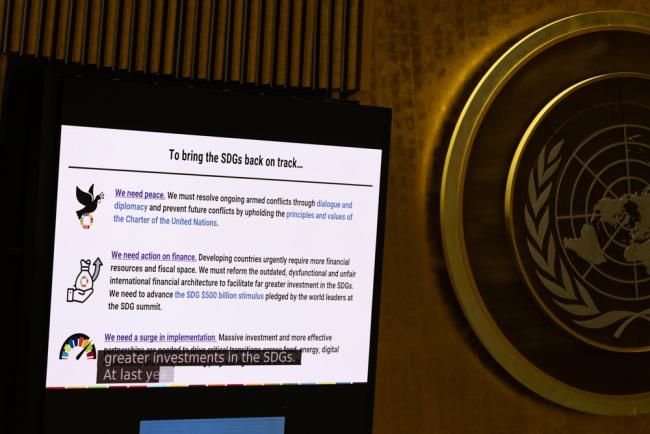 A slide highlights what needs to be done to bring the SDGs back on track