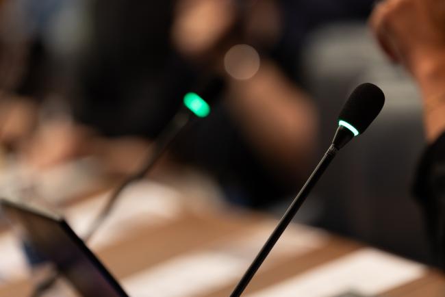 Microphones go green as delegates ask to take the floor