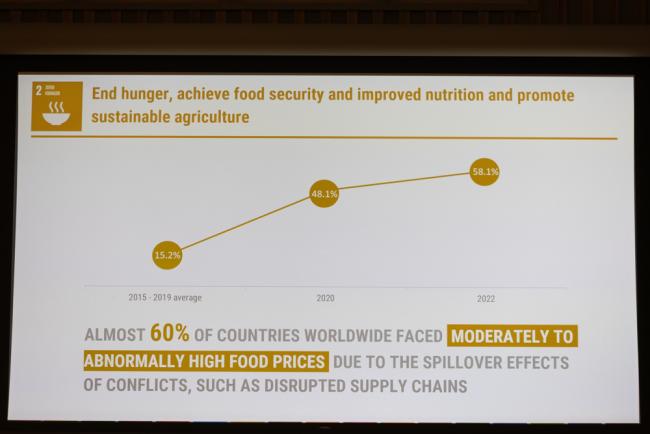A slide highlights how conflict negatively affects food supply chains