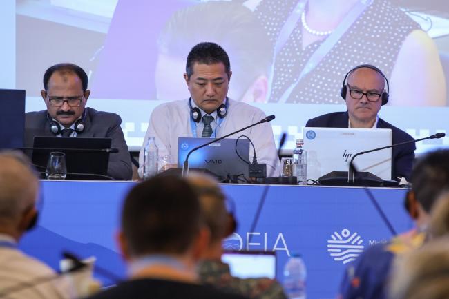 L-R: Co-Chairs of the Task Force on Greenhouse Gas Inventories (TFI) Mazhar Hayat, Pakistan, Takeshi Enoki, Japan, and Sandro Federici, Head of Science, TFI 