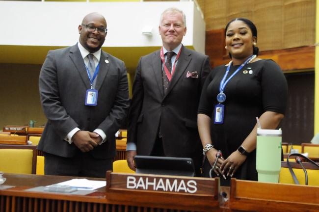 Shannon Bethel and Anya Allen, The Bahamas, and Michael Lodge, ISA Secretary-General