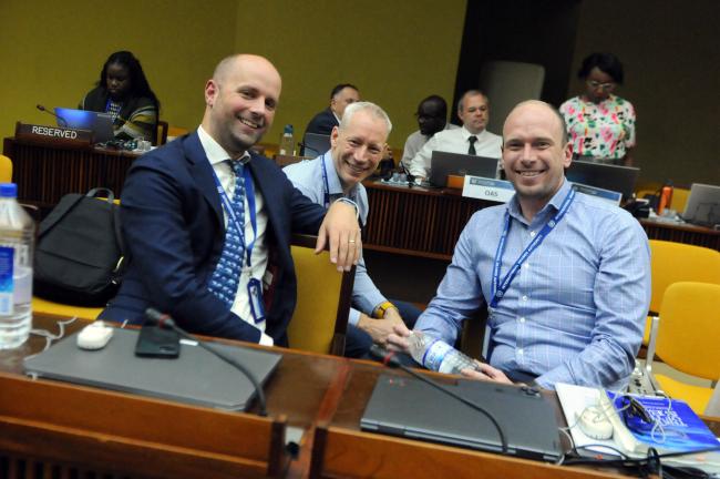 Wouter Duijnstee, Blue Minerals Jamaica Ltd., with Corey McLachlan and Nathan Eastwood, Nauru Ocean Resources Inc. (NORI)