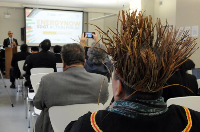 A participant follows the session