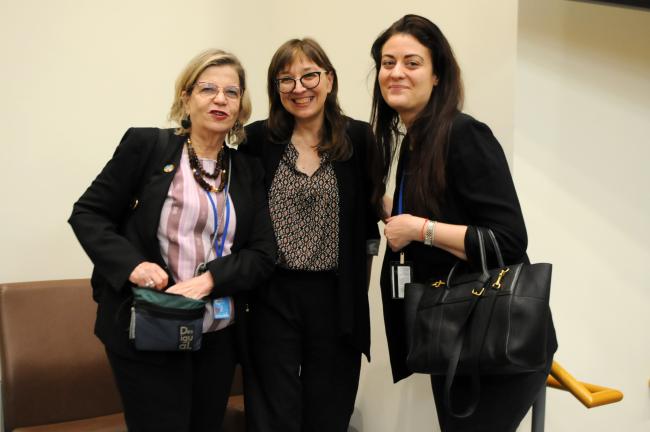 Ana Moreno, Technical Secretary, Global Alliance for Care; Nadine Gasman Zylbermann, President of the National Women's Institute of Mexico; and Laura Bullon-Cassis, ENB