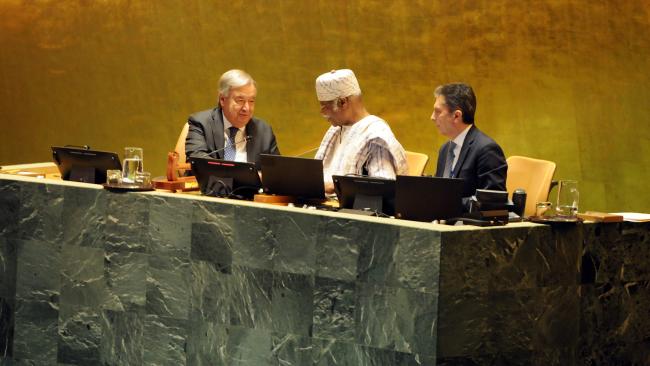 UN Secretary-General António Gutteres, congratulates UN General Assembly (UNGA) President Philémon Yang