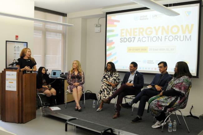 Panelists listen to the remarks by Carolina Pan, Research Director, Power for All