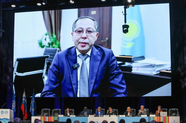 Nurlan Aldamzharov Vice-Minister of Water Resources and Irrigation, Kazakhstan, addressed the plenary via a video message