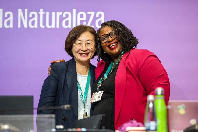 Working Group II Secretary Jihyun Lee, with Cartagena Protocol MOP 11 Secretary Wadzanayi Goredema-Mandivenyi