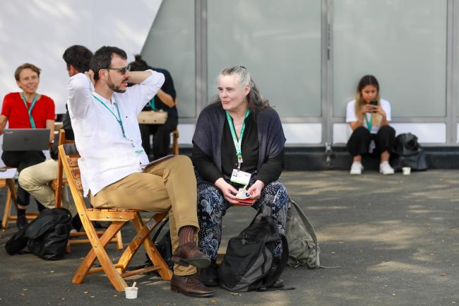 Contact Group on resource mobilization Co-Chairs Patrick Luna, Brazil, and Ines Verleye, Belgium, relaxing before the start of the Contact Group